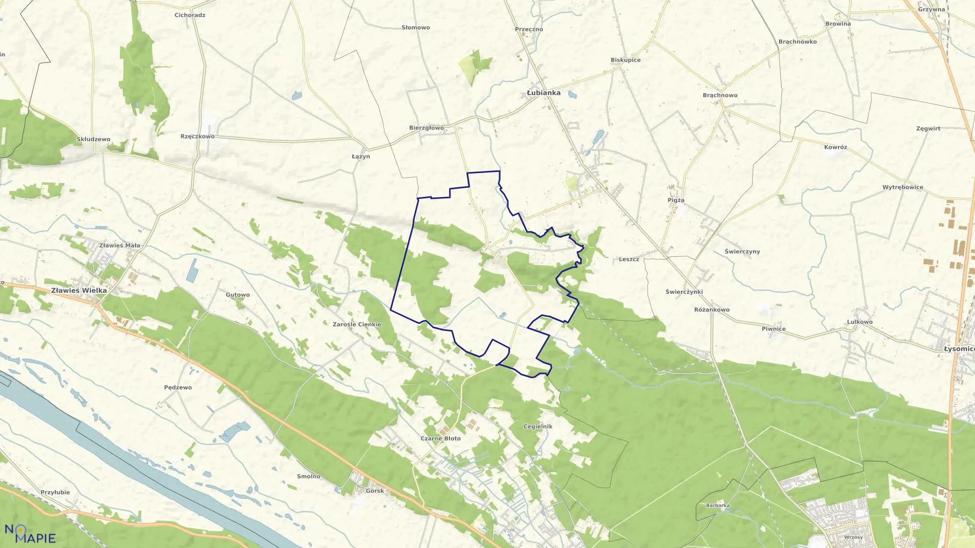 Mapa obrębu Zamek Bierzgłowski w gminie Łubianka